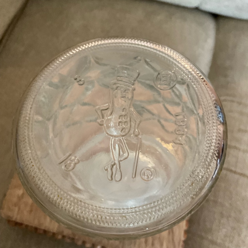 Vintage 1983 & 84 Mr. Peanut Clear Glass Canister Planters Jars W Lids - Picture 7 of 16